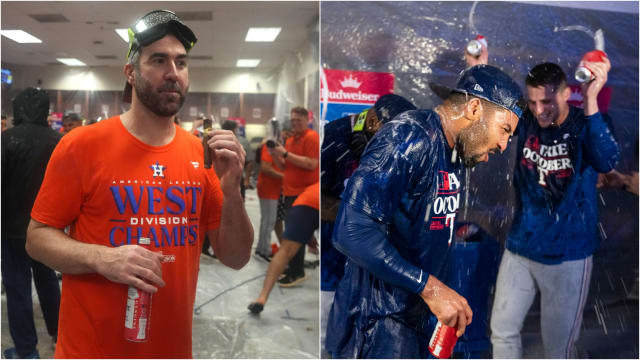 A feud has developed in the wake of the Houston Astros' AL West title over the Texas Rangers after the Astros' official social media accounts took some thinly veiled shots at the Rangers for celebrating their playoff berth Saturday night.