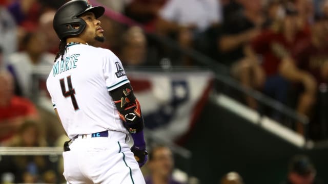 Ketel Marte admires his home run on October 12th, 2023