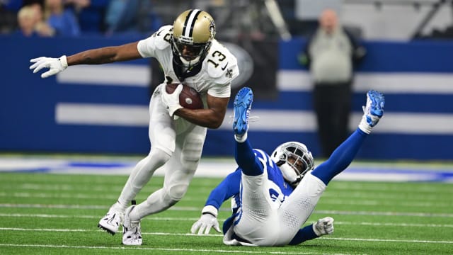 New Orleans Saints wide receiver Michael Thomas (13) evades a tackle by Indianapolis Colts cornerback Tony Brown
