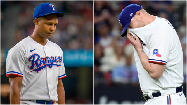 Texas Rangers relievers Jose Leclerc, left, and Will Smith shared a team-high five blown saves in 2023.