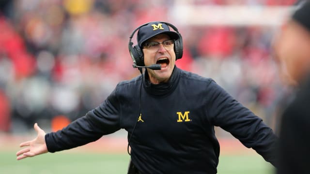 Michigan Wolverines head coach Jim Harbaugh reacts during the third quarter against the Ohio State Buckeyes at Ohio Stadium. Ohio State won 30-27.