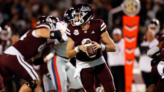 Mississippi State Bulldogs quarterback Will Rogers (2) drops back to pass during the first half against the Mississippi Rebels at Davis Wade Stadium at Scott Field.