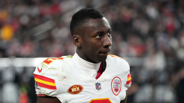 Nov 26, 2023; Paradise, Nevada, USA; Kansas City Chiefs cornerback Joshua Williams (2) watches from the sidelines in the second half against the Las Vegas Raiders at Allegiant Stadium. Mandatory Credit: Kirby Lee-USA TODAY Sports  