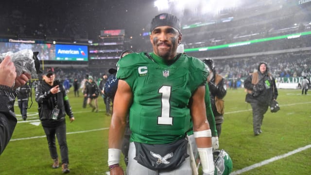 Jalen Hurts leaves field after accounting for five touchdowns in the Philadelphia Eagles overtime win over the Buffalo Bills.