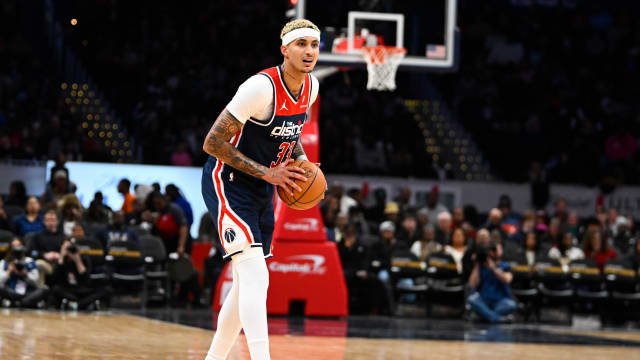 Washington Wizards forward Kyle Kuzma (33) looks on against the Atlanta Hawks during the second half at Capital One Arena. He recently found his way back to his hometown of Flint, MI to launch a jail reform program for women.