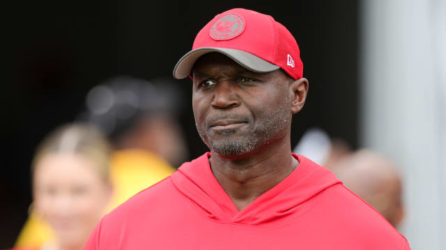 Dec 3, 2023; Tampa, Florida, USA; Tampa Bay Buccaneers head coach Todd Bowles takes the field for warms ups before a game against the Carolina Panthers at Raymond James Stadium. Mandatory Credit: Nathan Ray Seebeck-USA TODAY Sports  