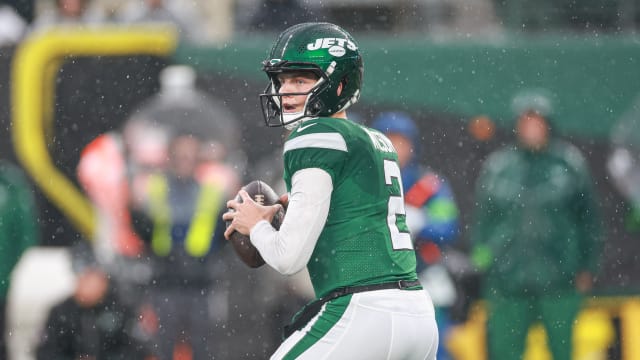 Jets' QB Zach Wilson drops back to pass against Houston