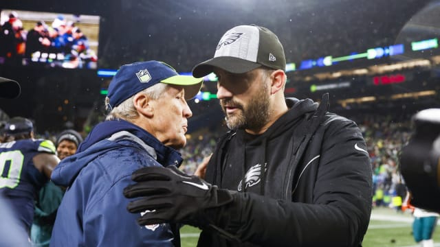 Philadelphia Eagles head coach Nick Sirianni shakes the hand of Seattle Seahawks head coach Pete Carroll after the Eagles lost for a third straight week.
