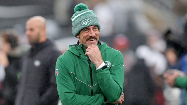 Jets' QB Aaron Rodgers prior to a December 3 game against Atlanta