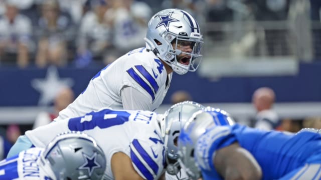 Dallas Cowboys quarterback Dak Prescott calls a play against the Detroit Lions in 2022.
