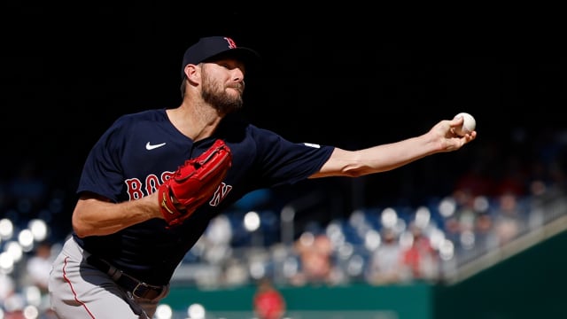 Aug 17, 2023; Washington, District of Columbia, USA; Boston Red Sox starting pitcher Chris Sale (41) pitches against the Washington Nationals during the first inning at Nationals Park.