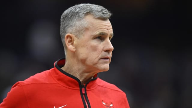 Chicago Bulls head coach Billy Donovan stands on the court in the second quarter against the Cleveland Cavaliers at Rocket Mortgage FieldHouse.
