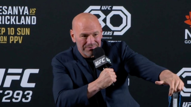 UFC CEO Dana White answers a question from a member of the MMA media.