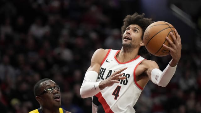 Portland Trail Blazers shooting guard Matisse Thybulle (4) shoots the ball against Indiana Pacers power forward Jalen Smith 