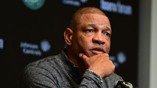 Doc Rivers speaks at a press conference as he is introduced as the new head coach of the Milwaukee Bucks