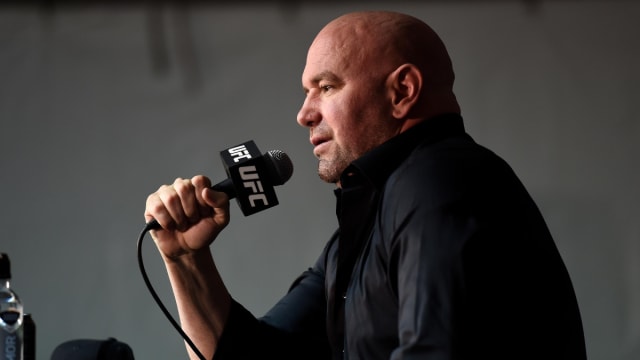 UFC chief Dana White answers a question from a reporter.