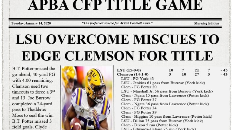 APBA Simulator Says: LSU Over Clemson, with Points Galore.