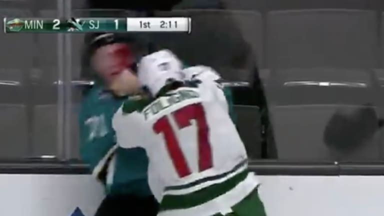 After punching bloodied opponent 3 times in face, Wild's Marcus Foligno kindly asked linesmen to break up fight