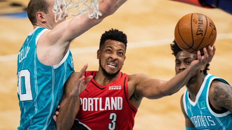 Struggling Blazers Routed By Hot-Shooting, Short-Handed Hornets