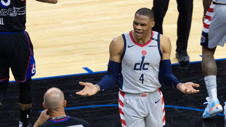 Wizards' Russell Westbrook Reacts to Popcorn Incident Involving a Sixers Fan