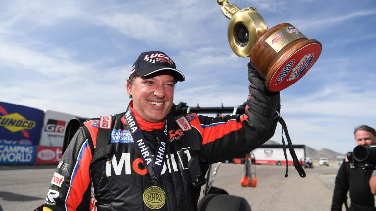Smoke-in! Tony Stewart wins first career NHRA race and he does it the hard way