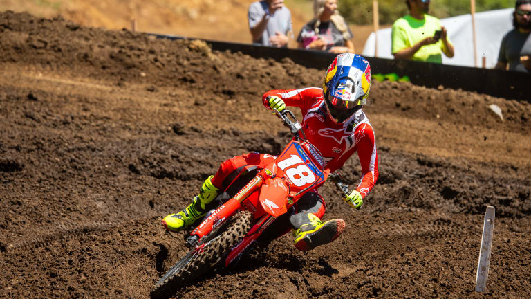 Jett Lawrence continues hunt for perfect season with a 1-1 at Washougal Nationals.