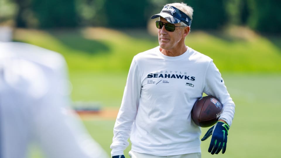 Pete Carroll on the field during a Seahawks minicamp