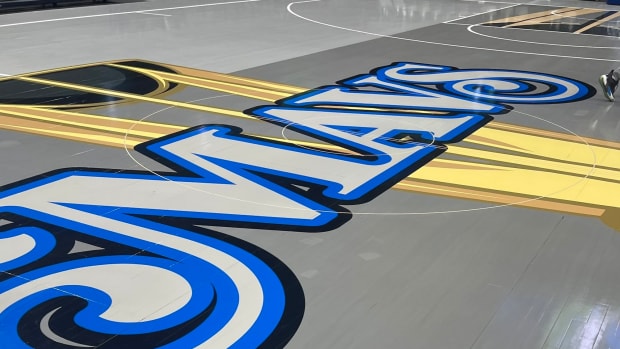 A look at the Dallas Mavericks’ In-Season Tournament court before it had to be taken back up.