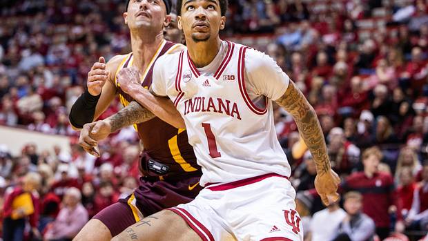 Indiana Hoosiers center Kel'el Ware (1) boxes out Minnesota Golden Gophers forward Dawson Garcia (3) in the second half at Simon Skjodt Assembly Hall.