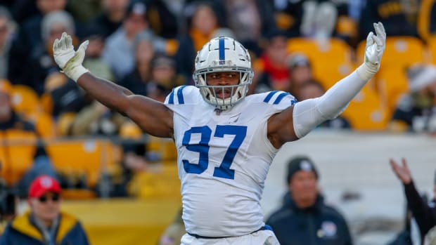 Defensive tackle Al-Quadin Muhammad (97) has played for the Indianapolis Colts for 3 seasons. Indianapolis Colts Vs Pittsburgh Steelers Week 9 Nfl Regular Season