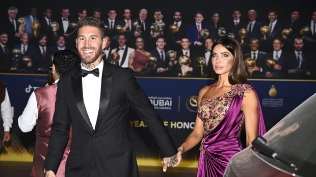 Sergio Ramos and his wife Pilar Rubio pictured at the 2022 Globe Soccer Awards ceremony in Dubai