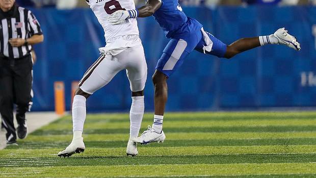 Former Kentucky cornerback Cedrick Dort breaks up a pass against Mississippi State.