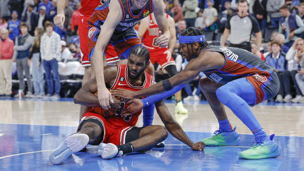 November 25, 2022; Chicago Bulls forward Patrick Williams fights for the ball during the game against Oklahoma City