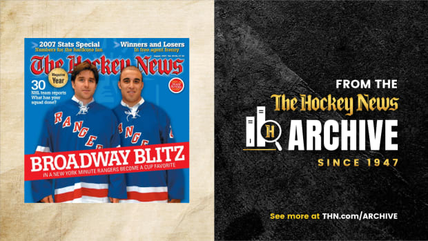 From The Hockey News Archive since 1947. Cover with words, "Broadway Blitz"
