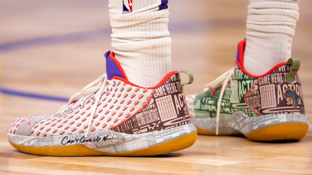 Phoenix Suns guard Chris Paul wears the Jordan CP3.12 shoes.