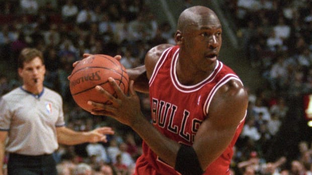 February 15, 1996; Chicago Bulls guard Michael Jordan in action against the Detroit Pistons at the Palace at Auburn Hills