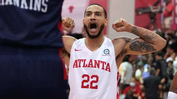 Atlanta Hawks forward Tyrese Martin celebrates during NBA Summer League. The rookie could be on the Hawks biggest surprises next season.