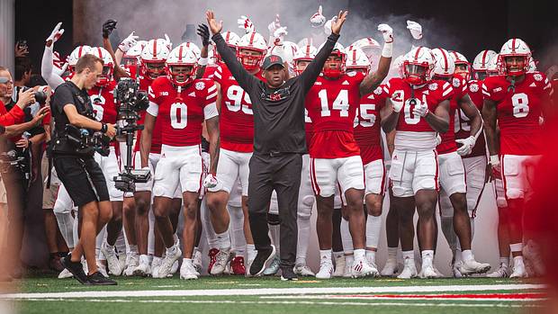 Mickey Joseph tunnel walk 2022 Nebraska vs Oklahoma football cropped