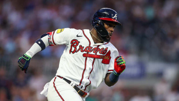 Atlanta Braves center fielder Michael Harris II rounds the bases after a hit.