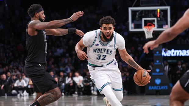 January 25, 2024; Minnesota Timberwolves center Karl-Anthony Towns against Brooklyn Nets at Barclays Center