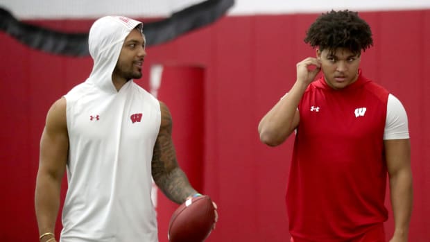 Wisconsin running backs Chez Mellusi and Isaac Guerendo missed the spring recovering from injuries (Credit: Mike De Sisti / Milwaukee Journal Sentinel / USA TODAY NETWORK)