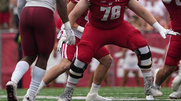Wisconsin offensive lineman Trey Wedig (78) in pass protection during the first quarter of their game against New Mexico State Saturday, September 17, 2022 at Camp Randall Stadium in Madison, Wis.