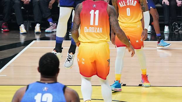 Luka Doncic dunks in the 2023 NBA All-Star Game.