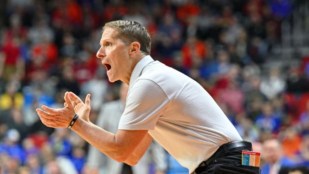 Eric Musselman encourages his team against Illinois in the first round of the NCAA Tournament.