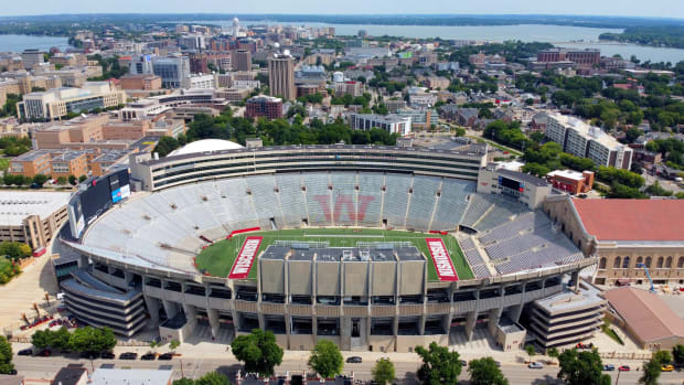 An aerial shot of Camp Randall Stadium in Madison, Wisconsin. (Credit: Mike De Sisti / Milwaukee Journal Sentinel via Imagn Content Services, LLC)