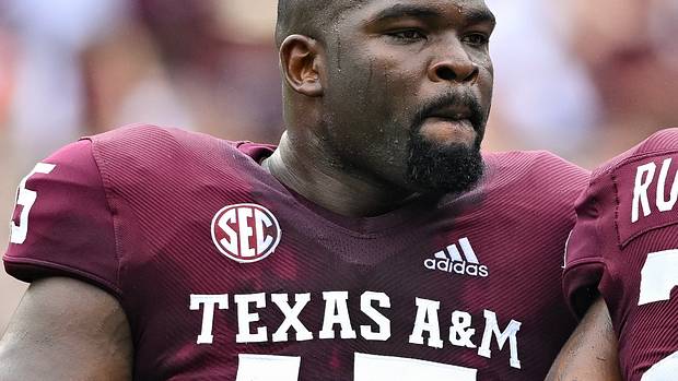 Aggies defensive lineman Albert Regis