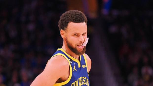 December 2, 2022; Golden State Warriors point guard Stephen Curry winks towards the crowd during a game against the Chicago Bulls at Chase Center