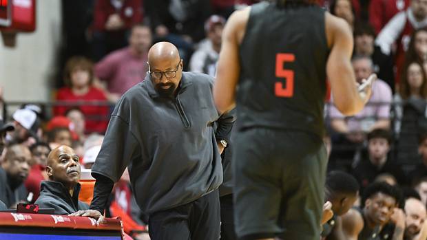 Indiana Hoosiers head coach Mike Woodson reacts to Indiana Hoosiers forward Malik Reneau (5) fouling out against the Northwestern Wildcats during the second half at Simon Skjodt Assembly Hall.