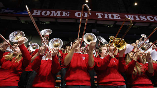 The Wisconsin band playing inside the Kohl Center (Credit: Mary Langenfeld-USA TODAY Sports)