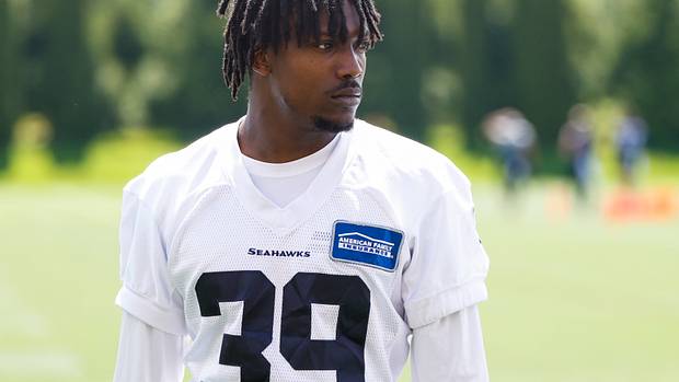 Seattle Seahawks cornerback Tariq Woolen (39) returns to the locker room following an OTA workout at the Virginia Mason Athletic Center.